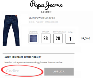 dove inserire il coupon Pepe Jeans